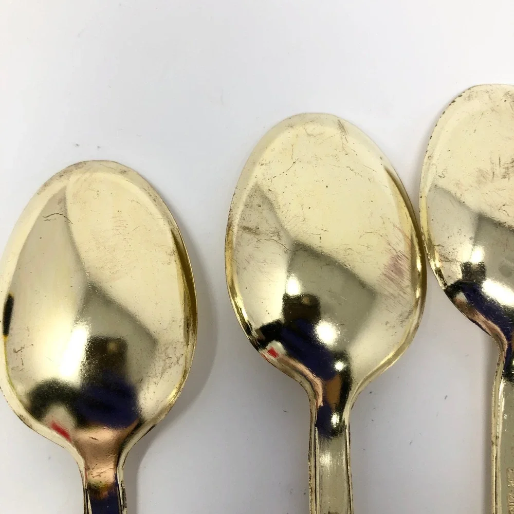 Vintage EP Zinc Gold Tone Ornate Floral Scroll Teaspoons Set of 10 Demitasse